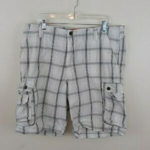 Plaid Gray Cargo Shorts with Relaxed Fit